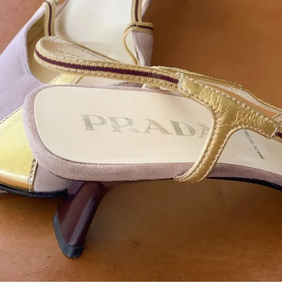 Prada Gold and Beige Slingback Kitten Heel - Picture 5 of 8